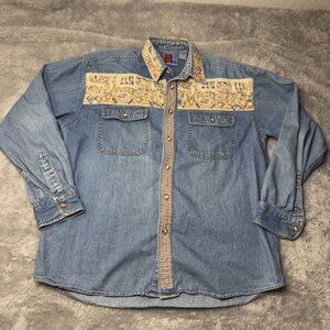 Vintage 90s Grandma Grandpa Jean Shirt Teddy Bear Medium Paneled Plaid Sun Belt